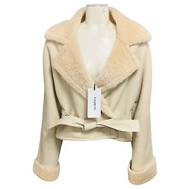 Autre Marque Casaco de pele de carneiro Fleurette Pearl com cinto
