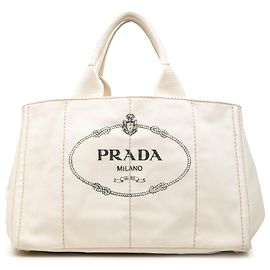 Prada Large Canvas Canapa Logo Tote Satchel Weiß