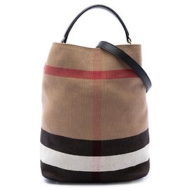 Sac seau satchel Burberry Ashby Medium Mega Check Canvas Marron