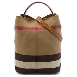 Sac seau Ashby Burberry Medium Mega Check Canvas Marron