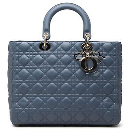 Autre Marque Sac à main Lady Dior Large en agneau Cannage bleu