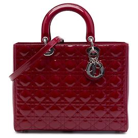 Autre Marque Dior Lady Dior Large Satchel aus Lackleder Cannage in Rot