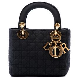 Autre Marque Borsa Lady Dior Mini in nylon nero Microcannage