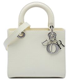 Autre Marque Borsa Lady Dior Medium in pelle verniciata Microcannage bianca