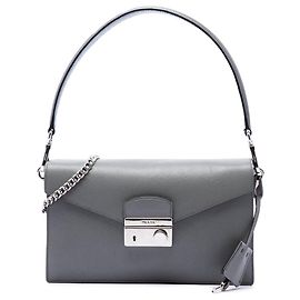 Bolsa Prada Mini Saffiano Lux Sound Lock Cinza