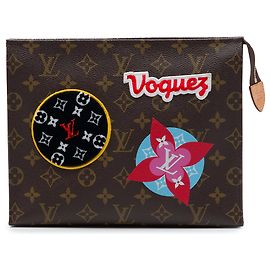 Louis Vuitton Limited Edition Monogram Patches and Travel Stickers Toiletry 26 Pouch Clutch Bag Braun
