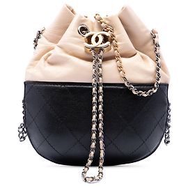 Beige Chanel Small Bicolor Quilted Calfskin Gabrielle Bucket Bag