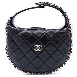 Black Chanel Mini Quilted Lambskin Chain Around Pouch Handbag