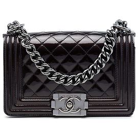 Purple Chanel Small Quilted Patent Boy Flap Crossbody Bag