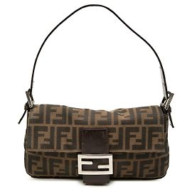 Fendi Zucca Canvas Baguette Schultertasche Braun