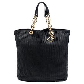 Autre Marque Tote Shopping Lady Dior Soft Grande em Pele de Cordeiro Trançada Preta Dior