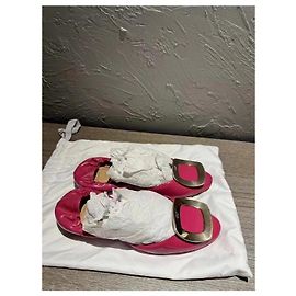Roger Vivier Pink Suede Flats with Square Buckle