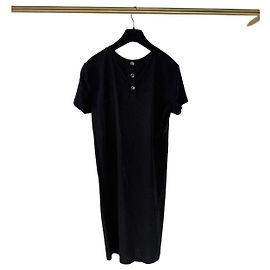 Vestido Chanel preto de algodão com botões logótipo Double-C