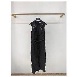 Autre Marque Abito Dior nero in cotone con ricamo a libellula