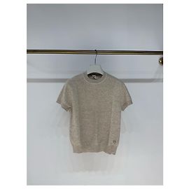Malha Hermès de cashmere bege de manga curta