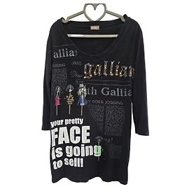T-shirt Galliano en mélange de coton noir à imprimé graphique