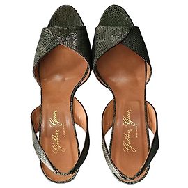 Golden Goose Slingback-Absatzschuhe aus Leder in grüner Echsenoptik