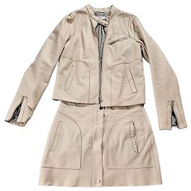 Autre Marque Ensemble Veste et Jupe en Cuir Beige