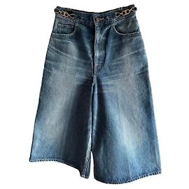 Céline Celine Culottes in denim wide leg con dettaglio a catena