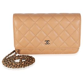 23P Chanel Dark Beige Quilted Caviar Classic Wallet on Chain