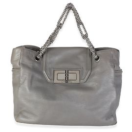 Borsa Tote Chanel in vitello grigio con chiusura Mademoiselle e catena Bijoux
