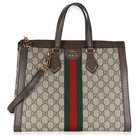 Tote Ophidia Média Gucci Bege GG Supreme Monogram Web