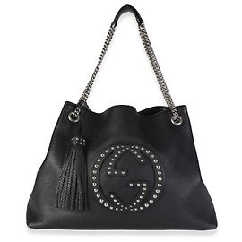 Borsa Tote Soho Chain Large in pelle di vitello martellata nera con borchie Gucci