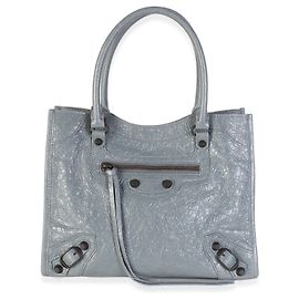 Borsa Balenciaga Blue Grey Agneau Arena Mini Le City Tote Bag