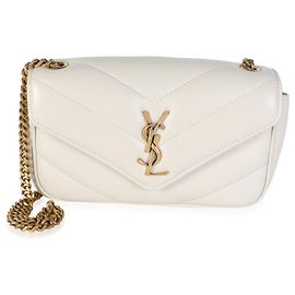 Autre Marque Bolsa Mini Loulou Saint Laurent Crema Chevron em pele de cordeiro monogramada