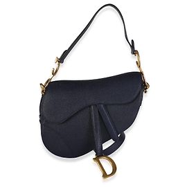Bolso Saddle Medium Christian Dior en piel de becerro granulada Deep Ocean