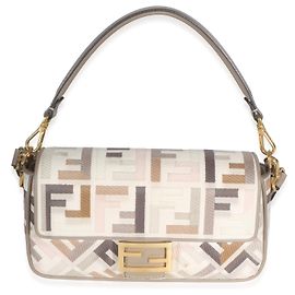 Bolsa Baguette Fendi Grezzo Multicolor Tortora em lona com bordados FF multicoloridos