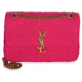Autre Marque Saint Laurent Magenta Boucle Tweed Patchwork Monogram Medium Jamie Baguette
