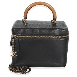 Chanel Black Flat Quilted Lambskin Knock On Wood Large Vanity Case