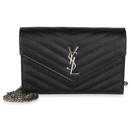 Autre Marque Carteira de corrente Saint Laurent Classic Cassandre em couro grain de poudre preto