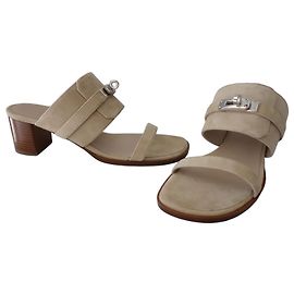 Hermès Ninon 50 Suede Sandals Beige