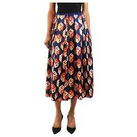 Gucci Falda midi plisada de seda azul marino - size UK 8