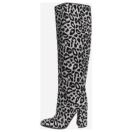 Dolce & Gabbana Stivali alti in lurex leopardato nero e argento - taglia EU 40