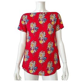 Miu Miu Red Floral Print Silk Top