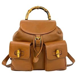 GUCCI Vintage Bamboo Leather Backpack