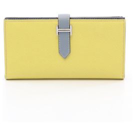 Hermès Portafoglio lungo bi-fold Hermes Bearn Soufflé Blue Lin