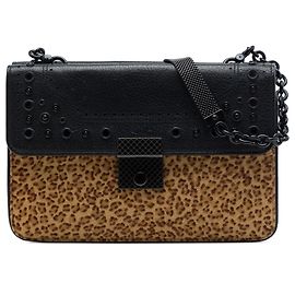 Bolso de hombro Glass Bottega Veneta en pelo de poni con estampado de leopardo marrón