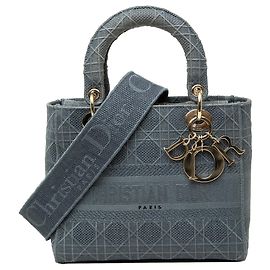 Autre Marque Dior Blue Medium Embroidered Canvas Cannage Lady D Lite