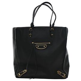 Bolso Tote Balenciaga Papier A5 de piel negra con borde metálico