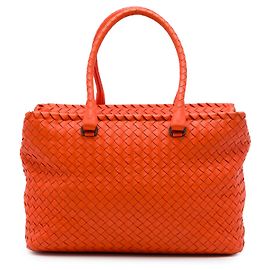 Borsa Tote Bottega Veneta Orange Nappa Intrecciato Brick