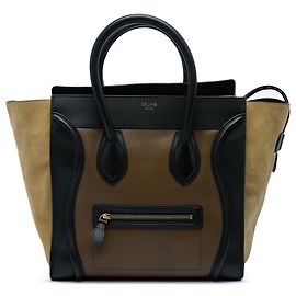 Céline Celine Mini Luggage Tote in pelle di vitello tricolore e camoscio marrone