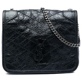 Autre Marque Saint Laurent Portafoglio Niki con catena in pelle di vitello grana grossa nera