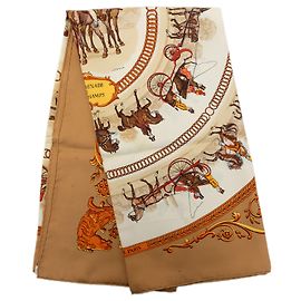 Pañuelo de seda Hermès White La Promenade de Longchamps 90