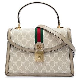 Gucci Beige Small GG Canvas Web Ophidia Top Handle Flap