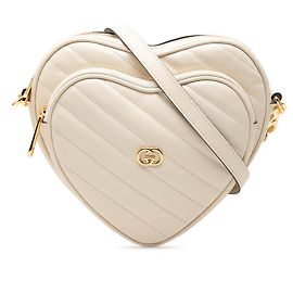 Gucci Bolsa Tiracolo Mini Matelassé em couro de bezerro diagonal branco com G entrelaçados e coração