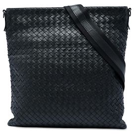 Bottega Veneta Black Intrecciato Nappa Flat Messenger Bag